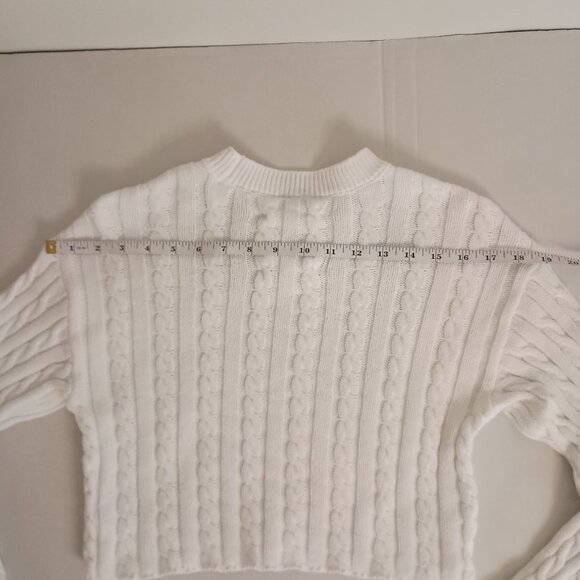 Aerie White Cable Knit Cropped Crew Neck Cotton Sweater Women’s Size XS - Picture 11 of 16